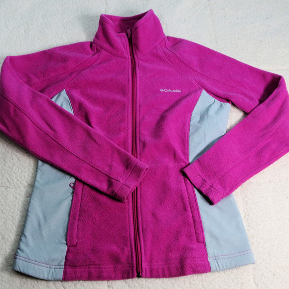 Columbia Pink & Gray Fleece Full Zip Jacket Medium - Picture 1 of 6